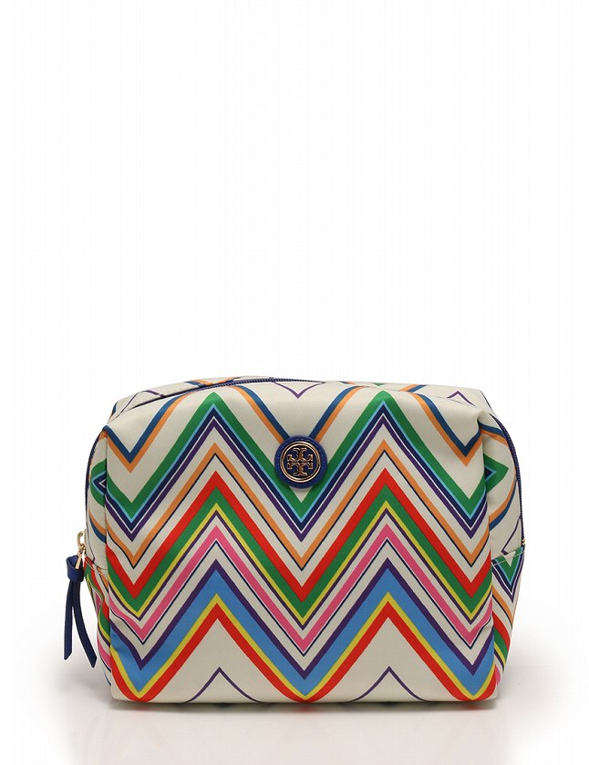 トリーバーチ TORY BURCH コスメポーチ メイクポーチ アイボリー 青 