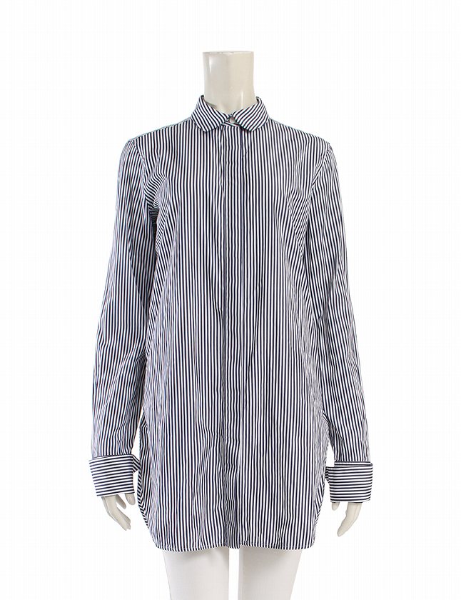 セリーヌ CELINE シャツ ブラウス チュニック ネイビー 白 M トップス  