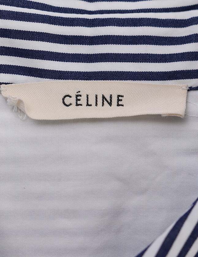 セリーヌ CELINE シャツ ブラウス チュニック ネイビー 白 M トップス  