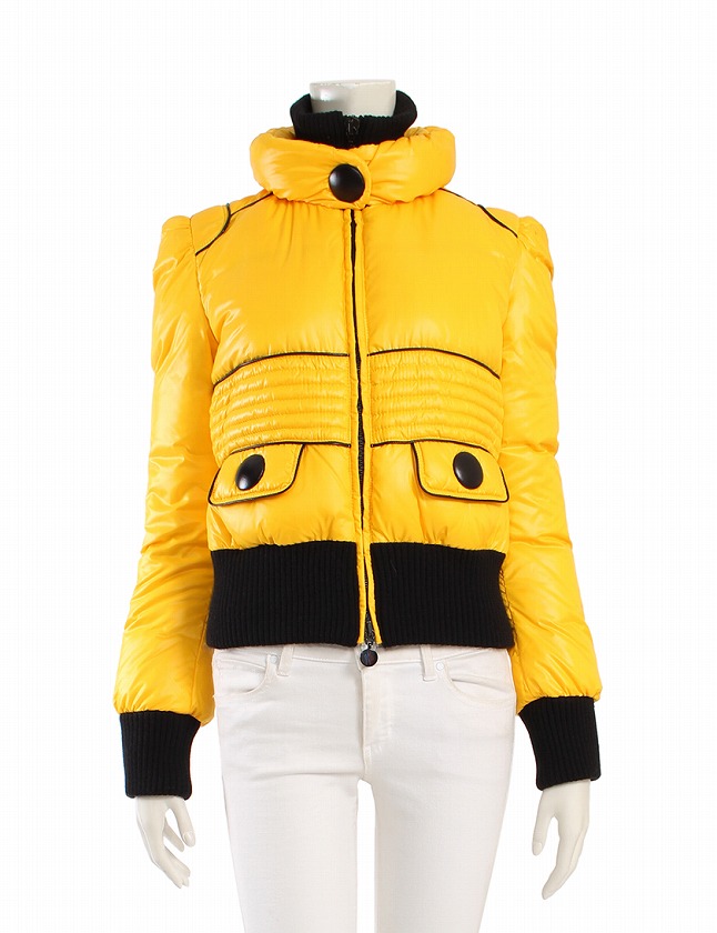 モンクレール Moncler ダウンジャケット ショート丈 黄色 イエロー 黒 Xs アウター ライン 0 ナイロン100 フェザー レディース 114 ベクトルパーク