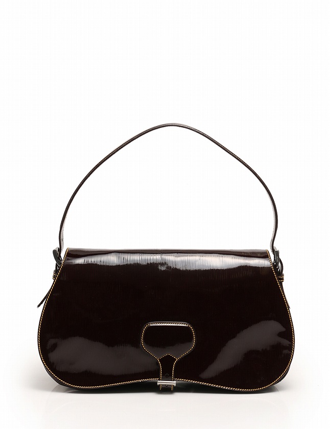 プラダ PRADA ショルダーバッグ ダークブラウン 茶色 エナメルレザー  