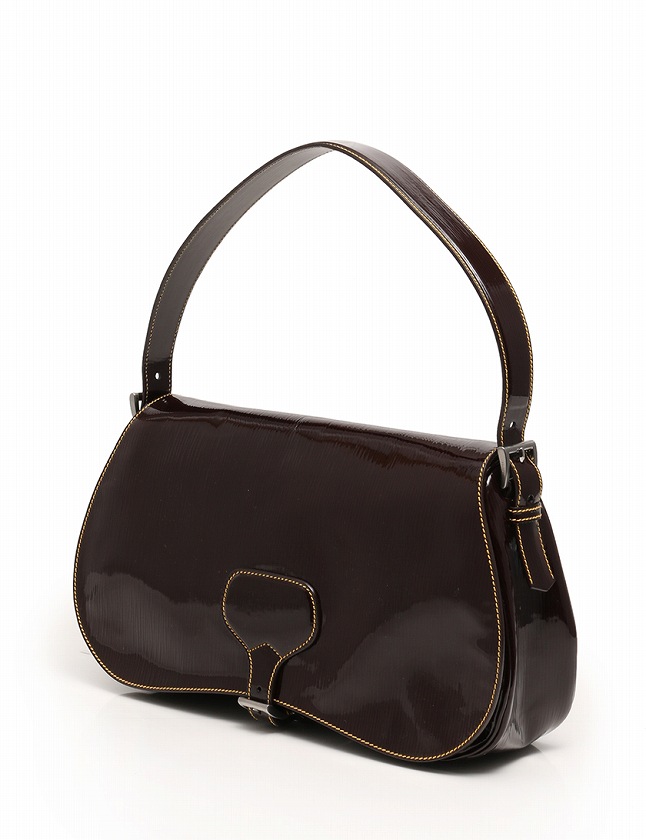 プラダ PRADA ショルダーバッグ ダークブラウン 茶色 エナメルレザー 