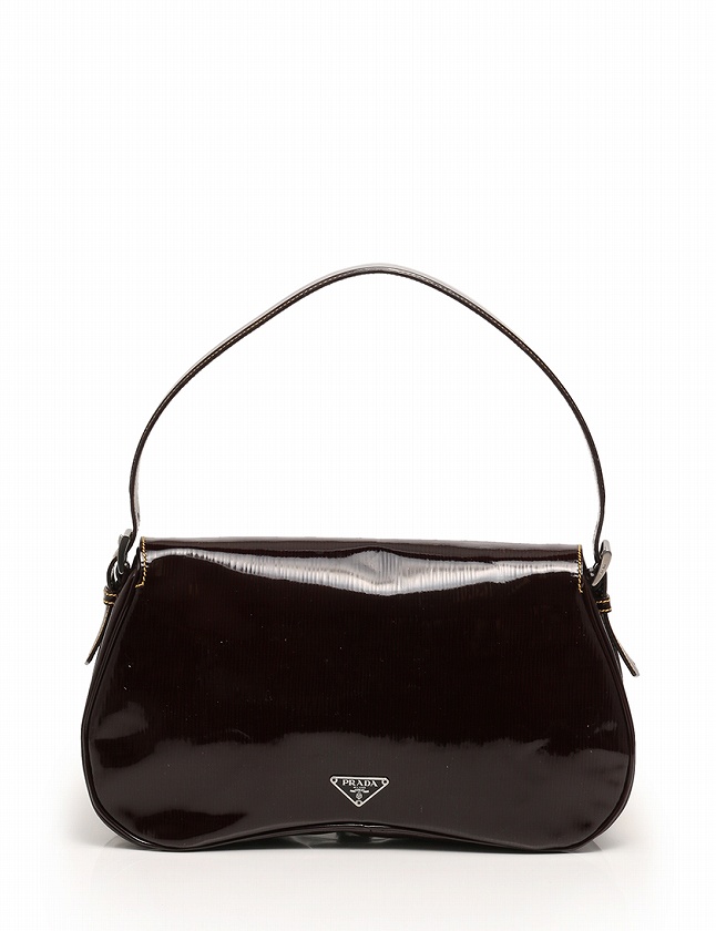 プラダ PRADA ショルダーバッグ ダークブラウン 茶色 エナメルレザー  