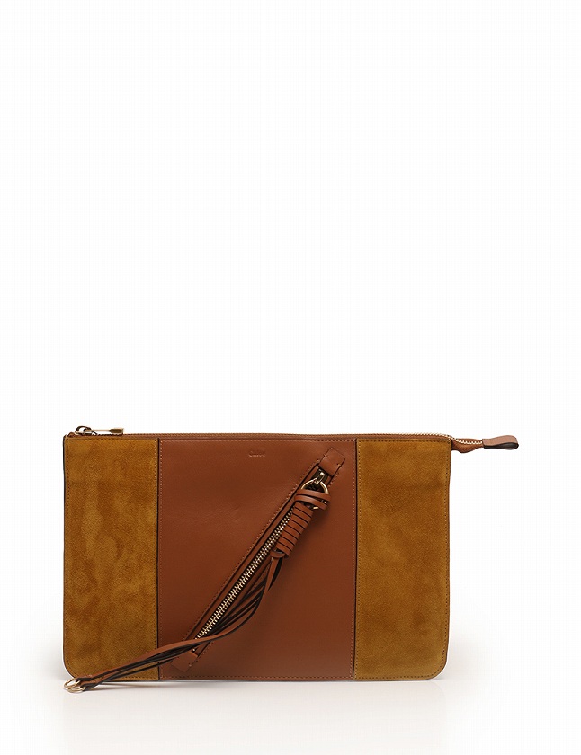 クロエ CHLOE クラッチバッグ フラットポーチ キャメル 茶色 バイ 