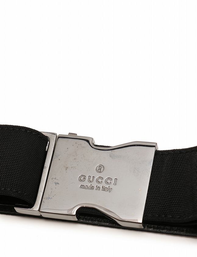 グッチ GUCCI ベルト 布ベルト 革ベルト 黒 ブラック シルバー 小物 