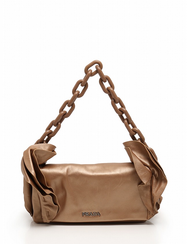 プラダ PRADA ショルダーバッグ チェーン ピンクベージュ レザー 