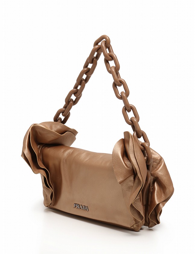 プラダ PRADA ショルダーバッグ チェーン ピンクベージュ レザー 