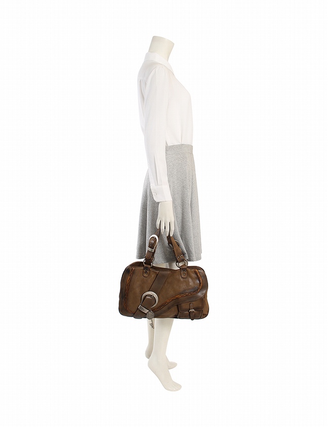 クリスチャンディオール　ガウチョ　バッグ　カーキ　レザー　状態良　ガリアーノ クリスチャンディオール Christian Dior ハンドバッグ ガウチョ カーキ