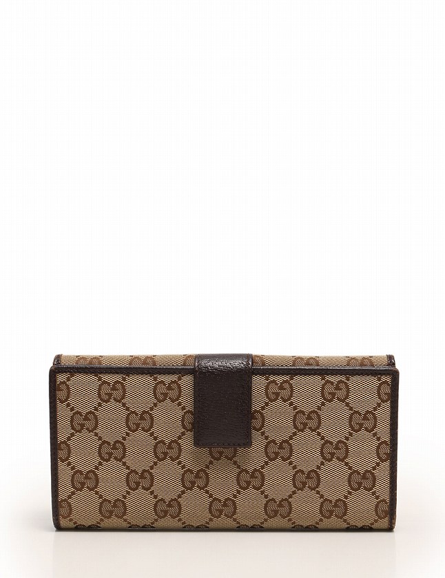 グッチ GUCCI 長財布 Wホック GGキャンバス ベージュ ダークブラウン 