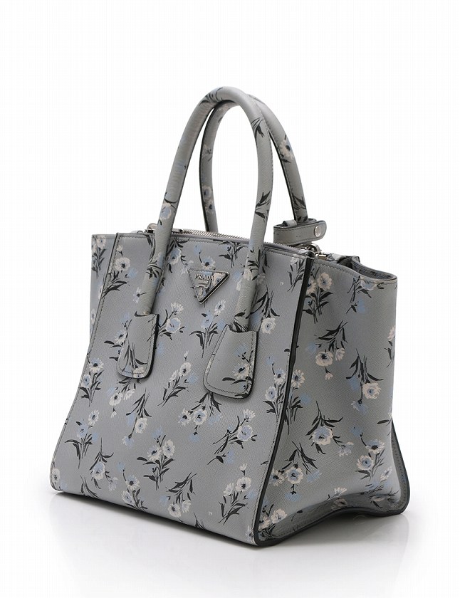 プラダ PRADA ハンドバッグ ショルダーバッグ グレー フラワープリント 