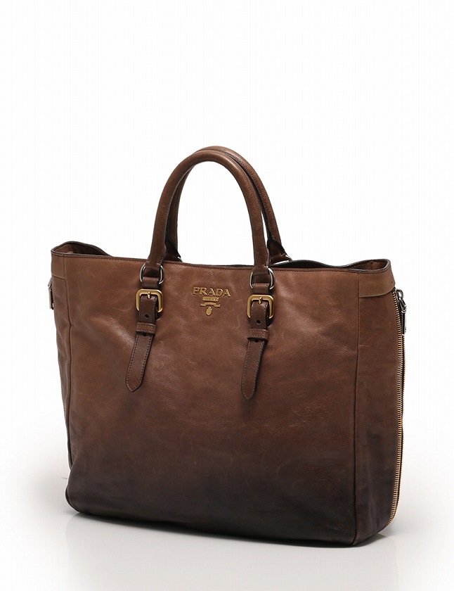 プラダ PRADA トートバッグ 茶色 ブラウン 黒 グラデーション ゴールド 