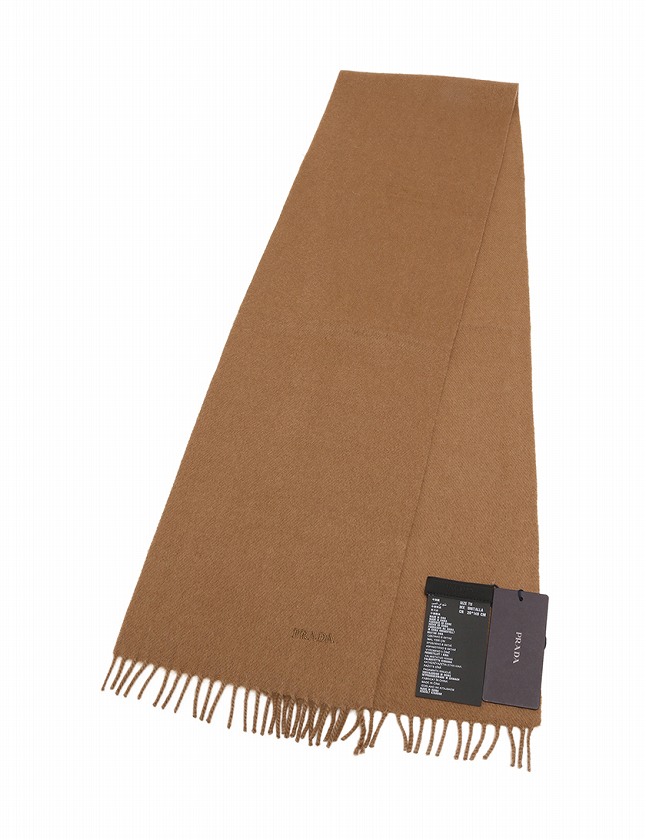 プラダ Prada マフラー ロングマフラー カーキ ベージュ 小物 ワンポイント カシミヤ ウール Usc128 メンズ レディース 114 ベクトルパーク