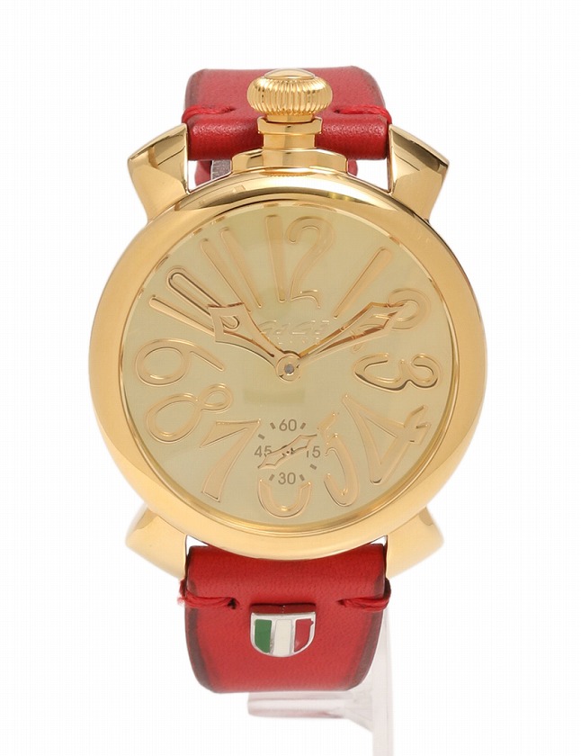 ガガミラノ GaGa MILANO 腕時計 マヌアーレ 48mm ミラー ゴールド 赤 