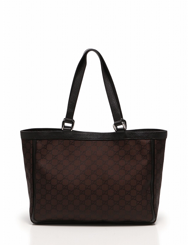 グッチ GUCCI トートバッグ ダークブラウン 茶色 GGナイロン レザー