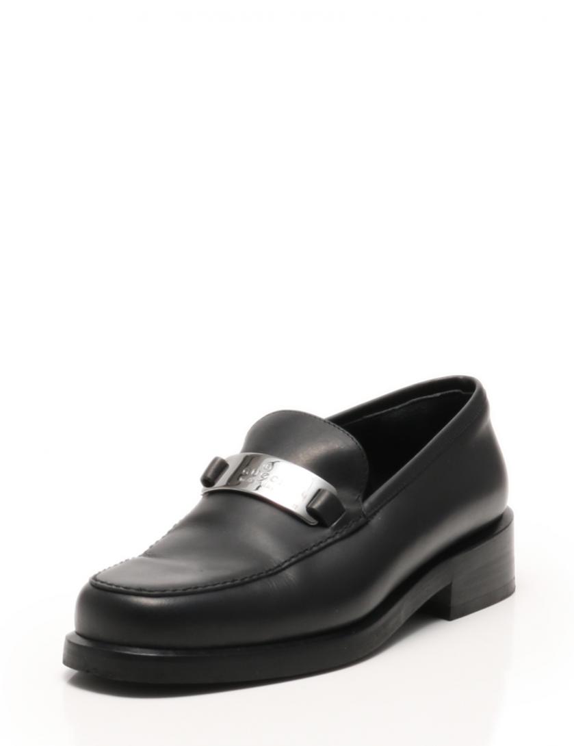 グッチ Gucci ローファー ドレスシューズ 革靴 黒 ブラック シルバー 22cm シューズ 35 C レザー メタル レディース 114 ベクトルパーク