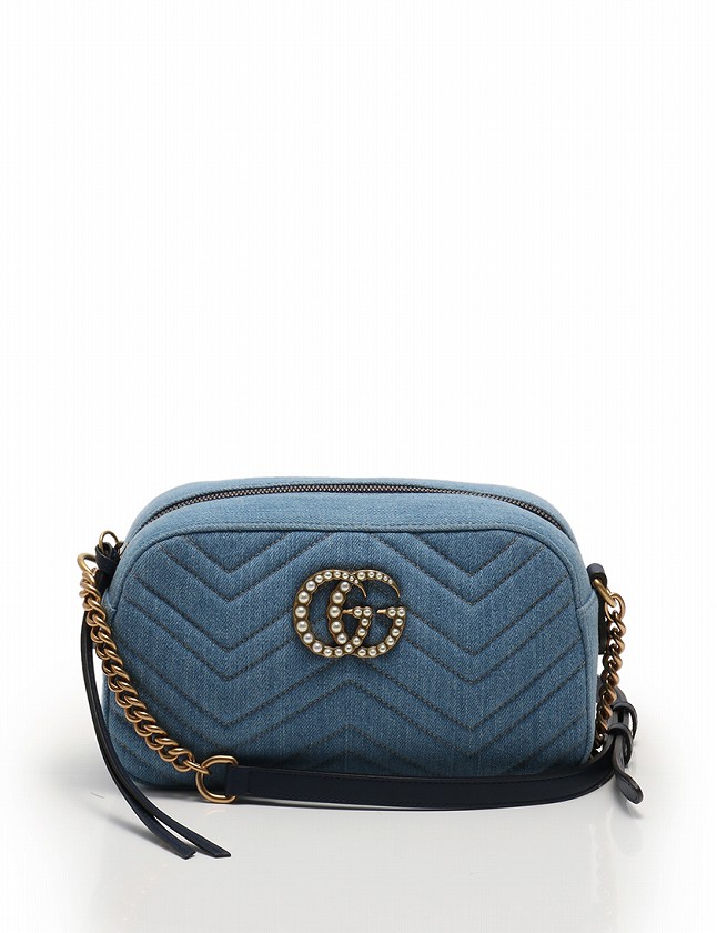 グッチ GUCCI ショルダーバッグ ポシェット GGマーモント デニム 青  