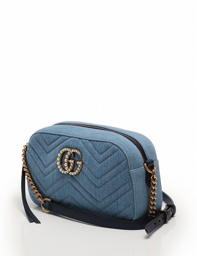 グッチ GUCCI ショルダーバッグ ポシェット GGマーモント デニム 青  