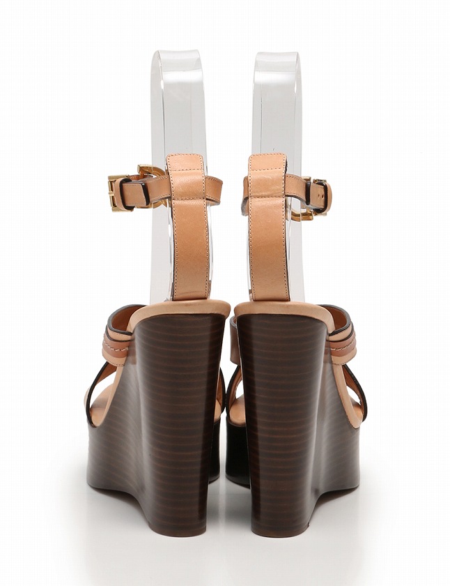 【美品】Chloe ストラップサンダル ウェッジソール クロエ CHLOE サンダル ウェッジソール ベージュ 茶色 25cm シューズ
