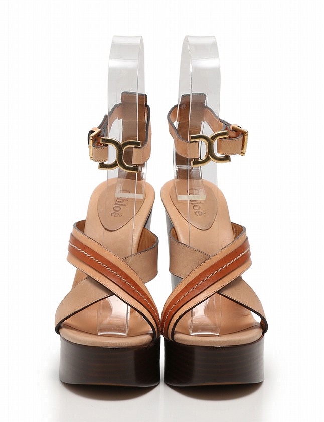 クロエ CHLOE サンダル ウェッジソール ベージュ 茶色 25cm シューズ