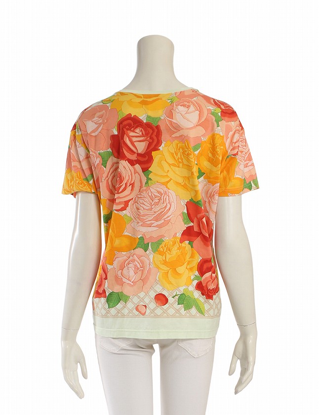 エルメス HERMES Tシャツ カットソー オレンジ マルチカラー トップス 