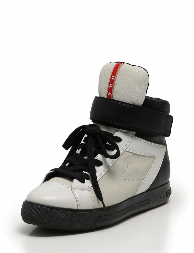 プラダスポーツ PRADA SPORT スニーカー ハイカット ベルクロ 白 
