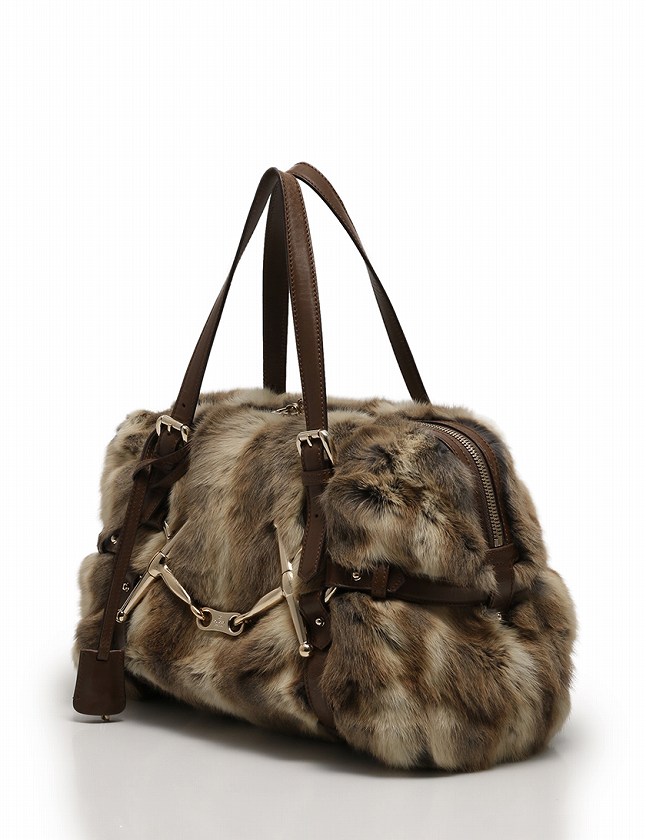 グッチ GUCCI ハンドバッグ ショルダーバッグ ベージュ 茶色 ファー 