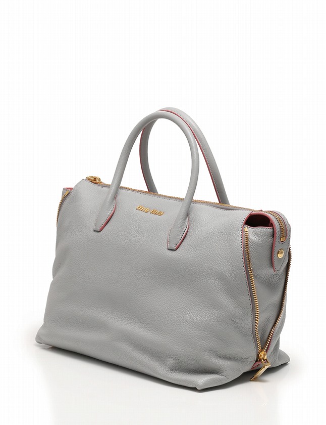 ミュウミュウ miumiu ハンドバッグ ショルダーバッグ グレー ピンク 