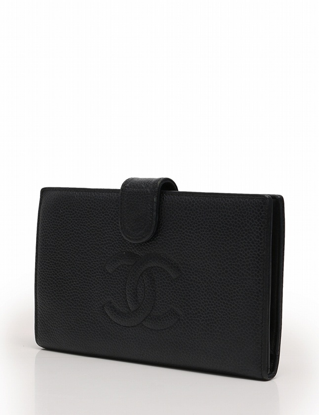 シャネル CHANEL 財布 二つ折り ココマーク 黒 ブラック 小物 キャビア 