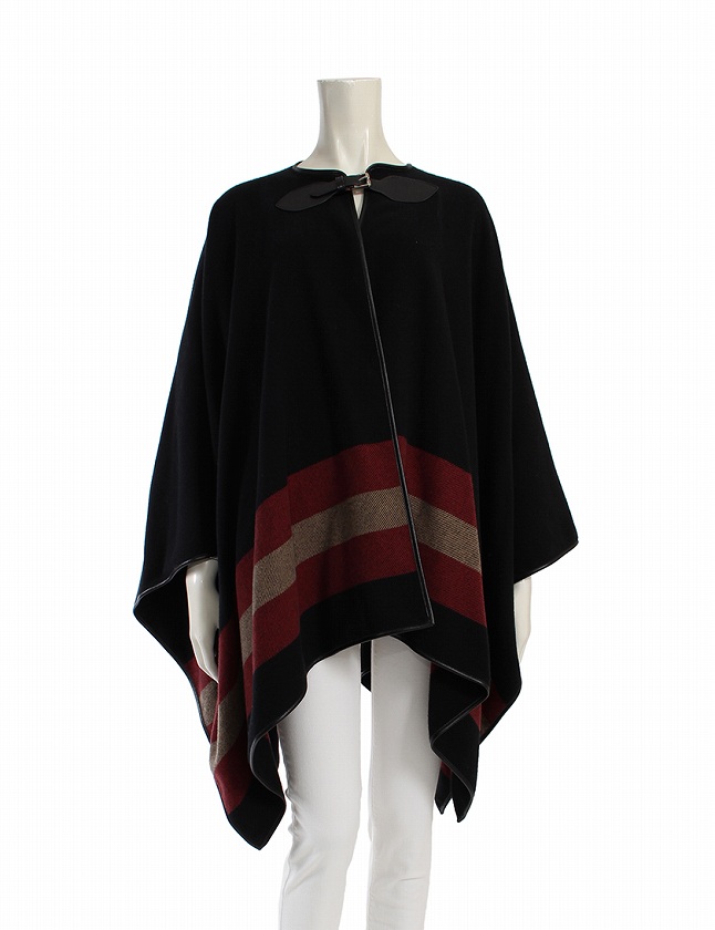 グッチ GUCCI ケープ ポンチョ 黒 ブラック 赤 ベージュ F アウター  