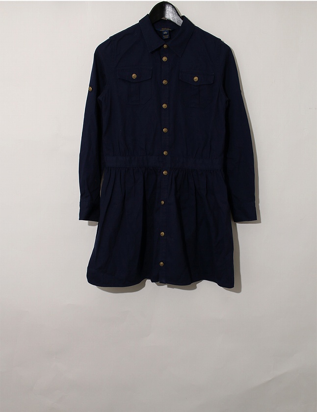 ポロ ラルフローレン Polo Ralph Lauren シャツワンピース ネイビー 紺 長袖 ミニ丈 無地 16 160 84 コットン100 綿 金ボタン レディース 114 ベクトルパーク