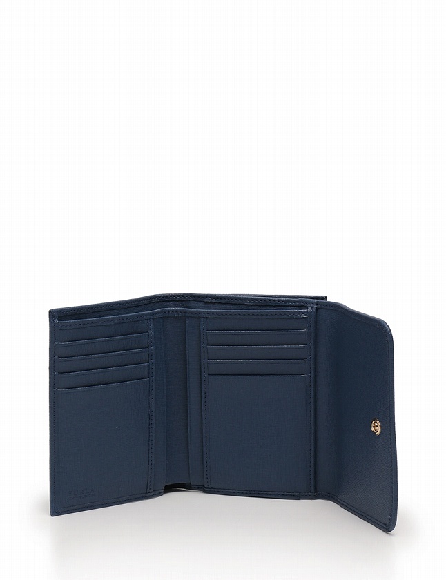 フルラ FURLA 財布 三つ折り 青 ブルー 小物 レザー 箱 保存袋付き