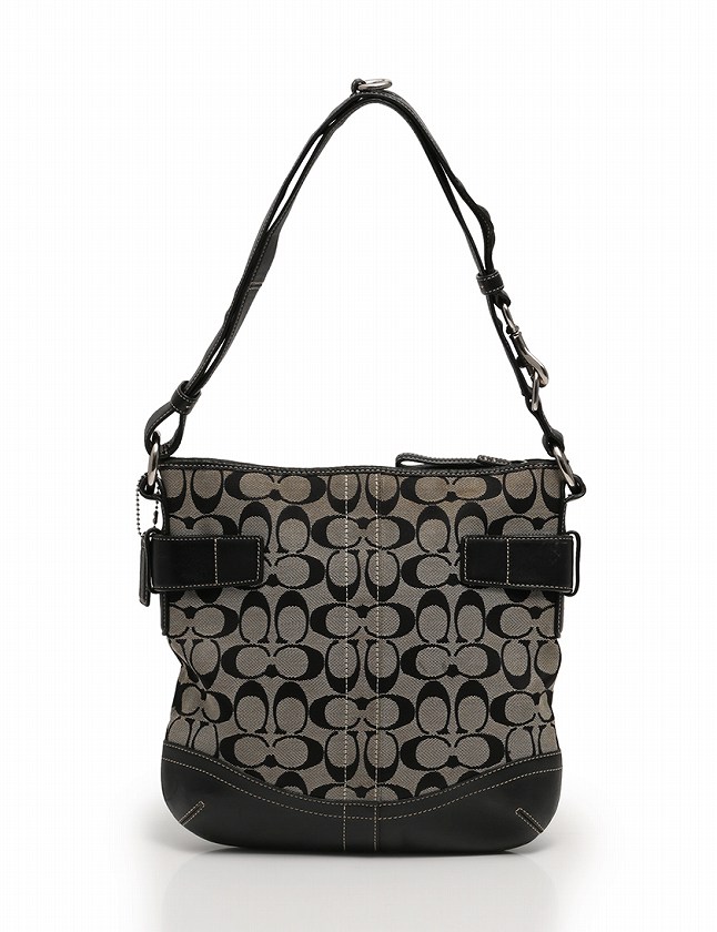 コーチ COACH ショルダーバッグ シグネチャー 黒 グレー キャンバス 
