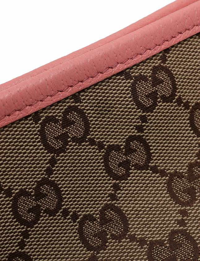 ベージュ レザー 巾着型 ショルダーバッグ グッチ GUCCI ショルダーバッグ ベージュ ピンク GGキャンバス