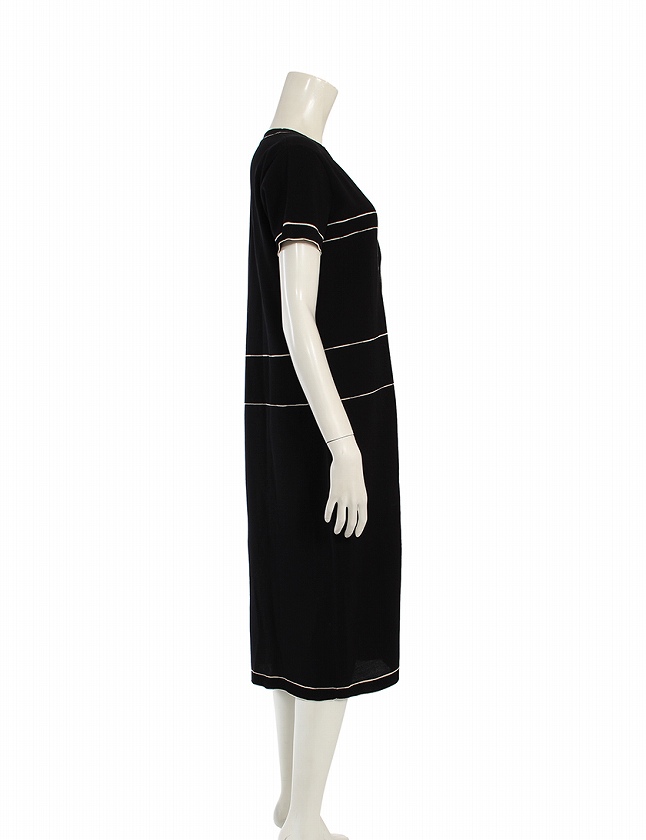 CHANEL 半袖ひざ丈ワンピース アイボリー/ブラック シャネル CHANEL ワンピース 黒 ブラック アイボリー M 半袖 ミモレ丈