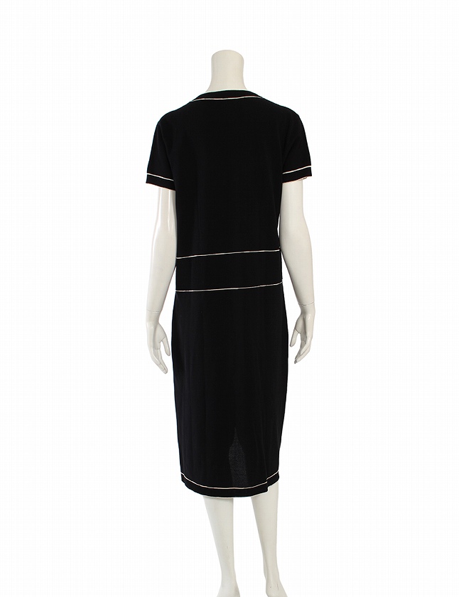 シャネル CHANEL ワンピース 黒 ブラック アイボリー M 半袖 ミモレ丈