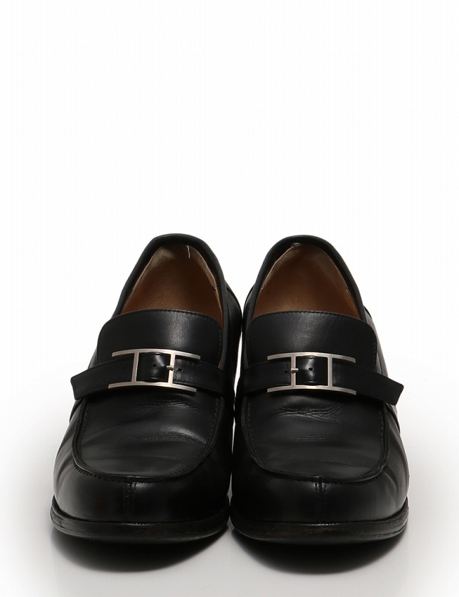 HERMES 黒 レザー パンプス 24.5 HERMES 黒 レザー パンプス 24.5