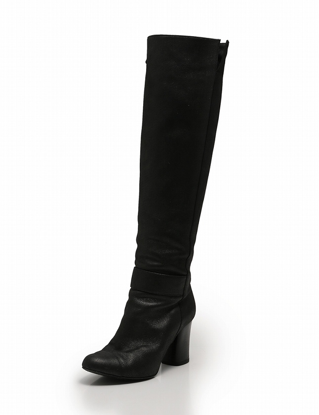 シャネル CHANEL ロングブーツ ヒール メタリックブラック 黒 22.5cm 