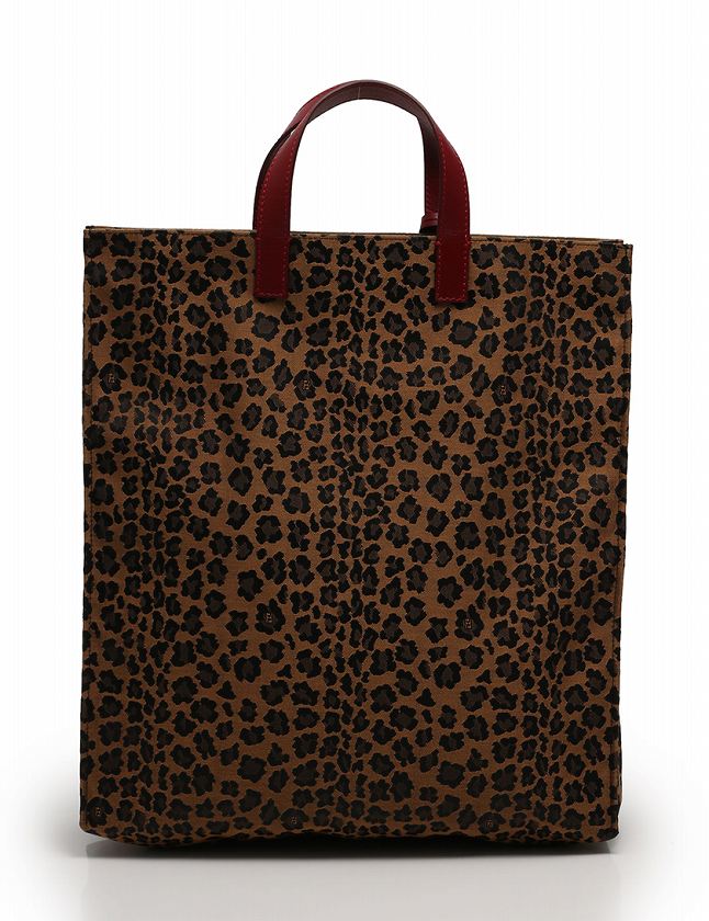 フェンディ FENDI トートバッグ ベージュ 黒 赤 レオパード キャンバス 