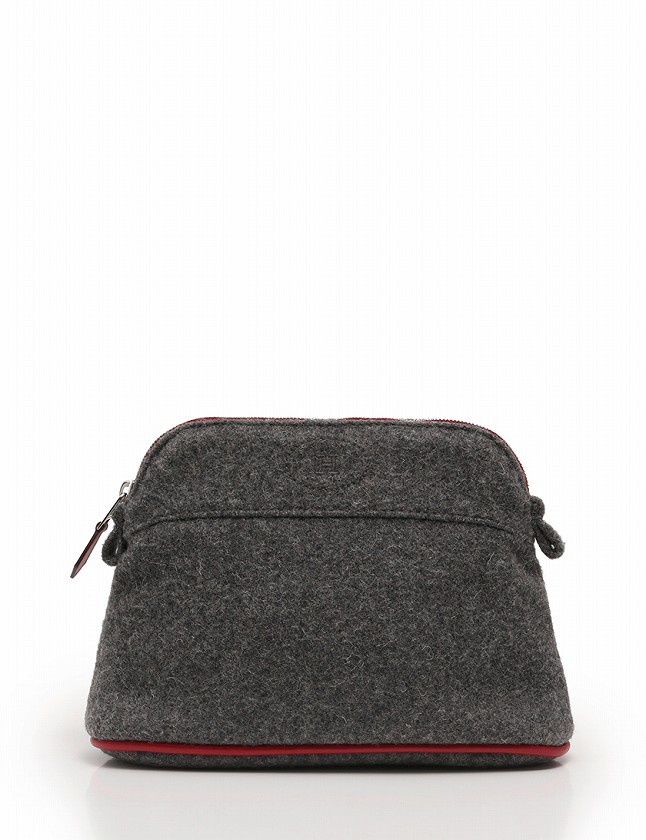 HERMES グレー フェルトポーチ 未使用級◇エルメス シュガーボックス