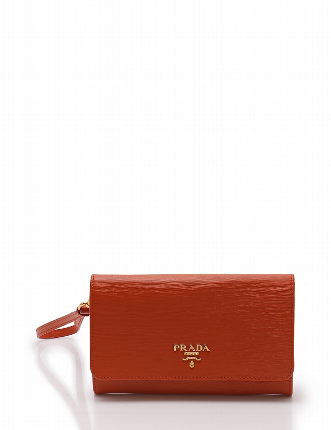 プラダ PRADA 財布 二つ折り オレンジ ゴールド 小物 レザー 1M1438 