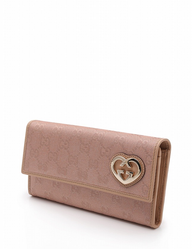 美品✨GUCCI 長財布　ラブリーハート　シマ　パールピンクベージュ　レディース 美品✨GUCCI 長財布 ラブリーハート シマ パールピンクベージュ