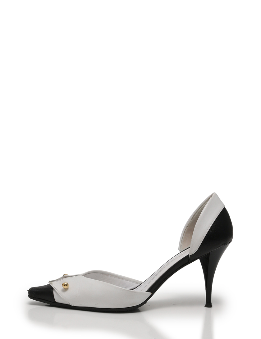 シャネル CHANEL パンプス ヒール 06C 白 ホワイト 黒 バイカラー 23cm 