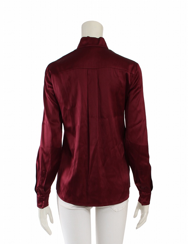 グッチ　GUCCI トップス　シルクシャツ　リボン　長袖　レディース グッチ GUCCI シャツ ブラウス ボルドー 赤 S トップス 長袖 無地 38