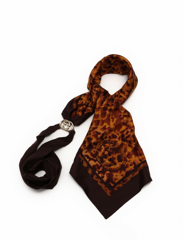 GUCCI グッチ インターロッキング スカーフ シルク ブラウン GUCCI グッチ インターロッキング スカーフ シルク ブラウン