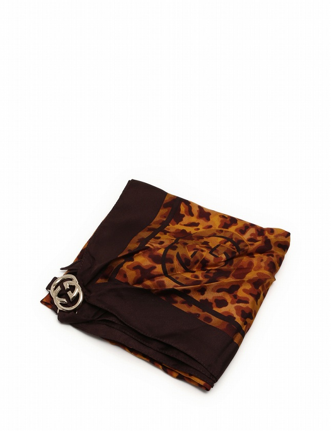 GUCCI グッチ インターロッキング スカーフ シルク ブラウン GUCCI グッチ インターロッキング スカーフ シルク ブラウン