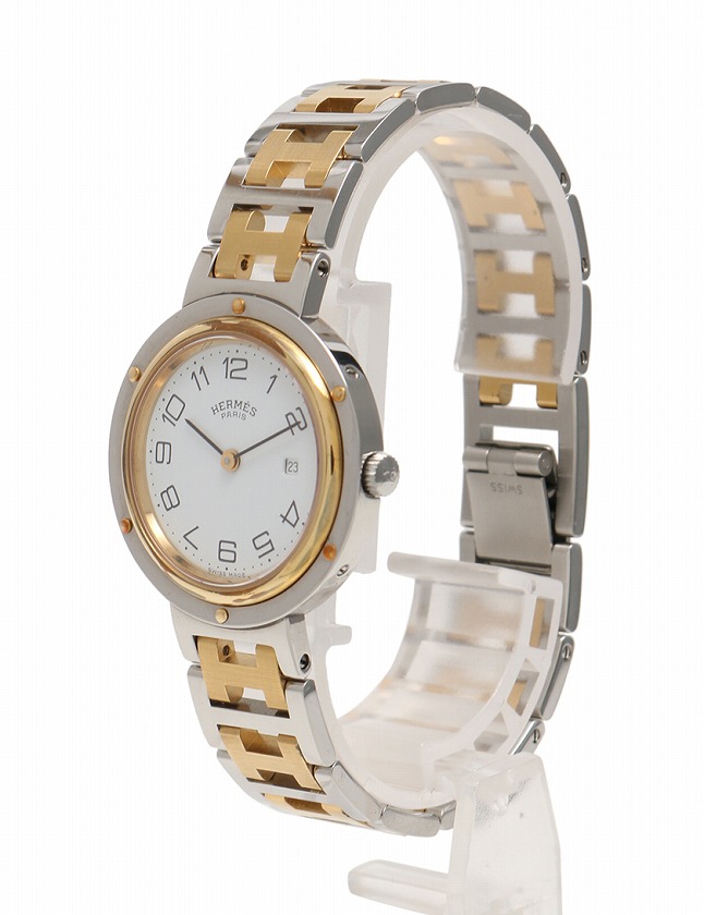 エルメス HERMES 腕時計 クリッパー ボーイズ シルバー ゴールド 白  