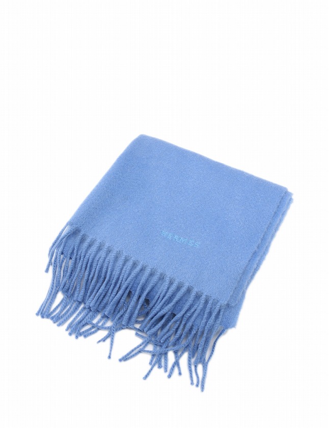 エルメス HERMES マフラー ストール 水色 ライトブルー 小物 無地 