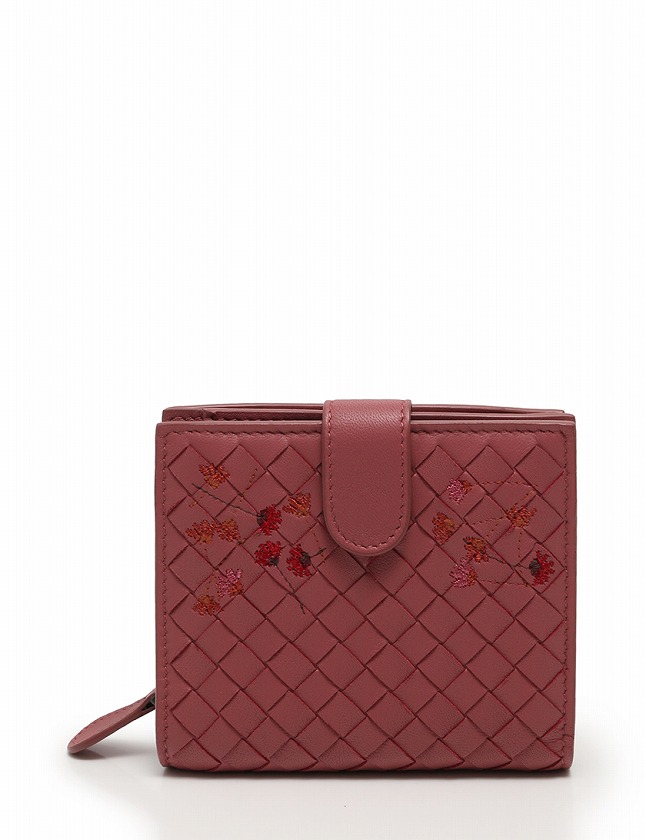 BOTTEGA VENETA 二つ折り財布 イントレチャート　ピンク イントレチャート 二つ折り財布 レザー ピンク ボッテガヴェネタ