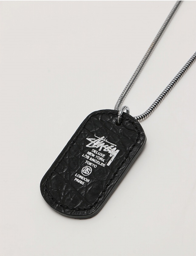 ステューシー Stussy ネックレス ドッグタグ 黒 ブラック シルバー アクセサリー レザー メンズ 114 ベクトルパーク