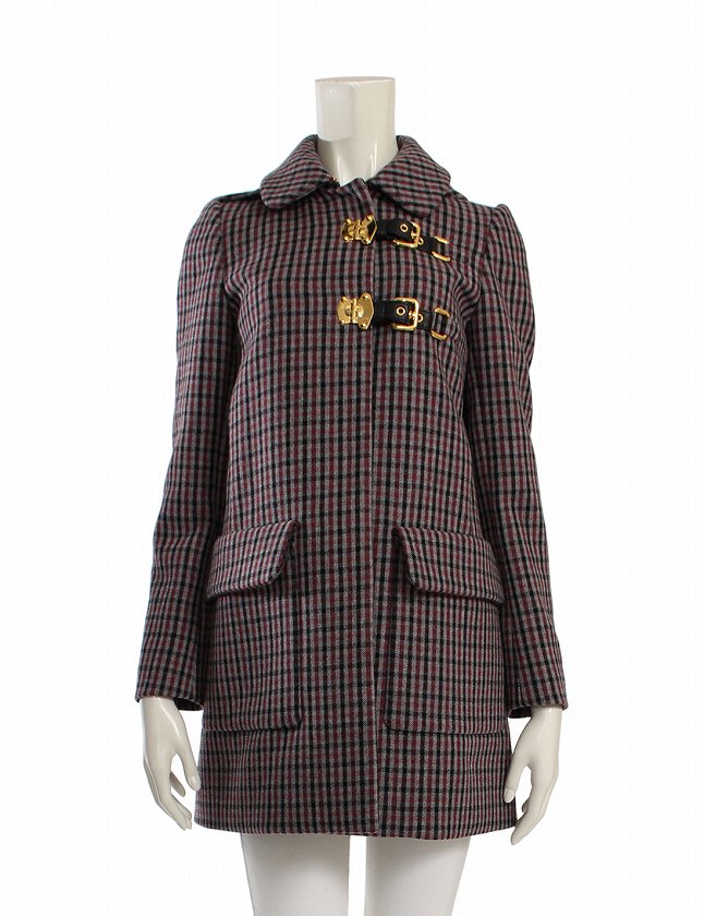 ミュウミュウ miumiu ロングコート ステンカラー 黒 グレー エンジ XS 